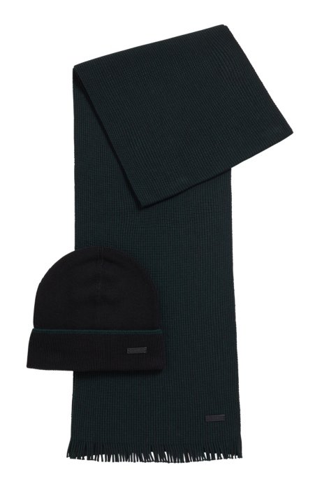 Hat and scarf set in cashmere-touch wool, Black