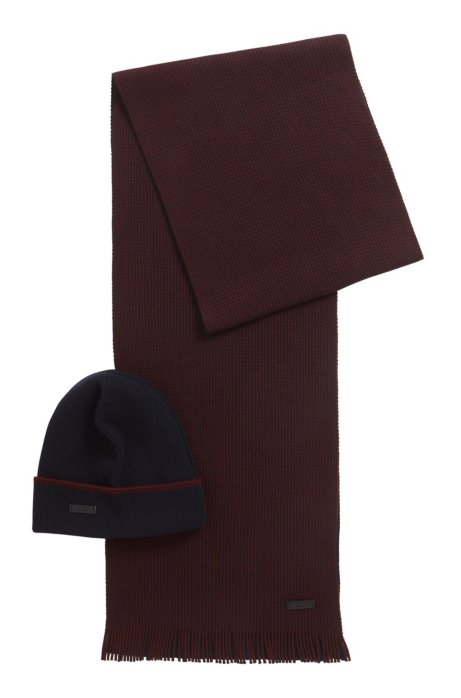 Hat and scarf set in cashmere-touch wool, Dark Red