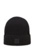 Beanie hat in wool and cotton with logo badge, Black