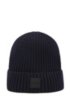 Beanie hat in wool and cotton with logo badge, Dark Blue