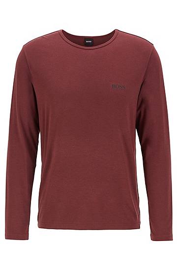 Hugo Boss Long-sleeved Underwear T-shirt In Heat-retaining Stretch Fabric In Burgundy