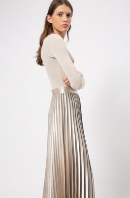 Plissé midi skirt in high-shine fabric