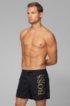 Quick-dry swim shorts with metallic logo print, Black