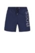 Quick-dry swim shorts with metallic logo print, Dark Blue