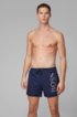 Quick-dry swim shorts with metallic logo print, Dark Blue