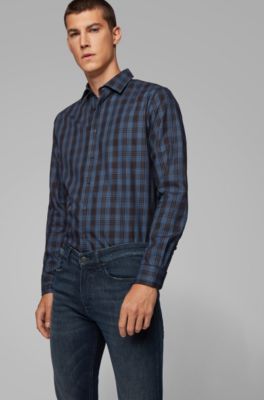 BOSS - Slim-fit shirt in checked cotton 