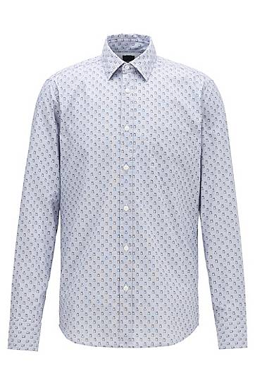 Hugo Boss Regular-fit Shirt In Recyclable Cotton With Micro Pattern In White