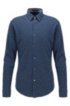 Slim-fit shirt in cotton jersey with leaf print, Dark Blue