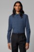 Slim-fit shirt in cotton jersey with leaf print, Dark Blue