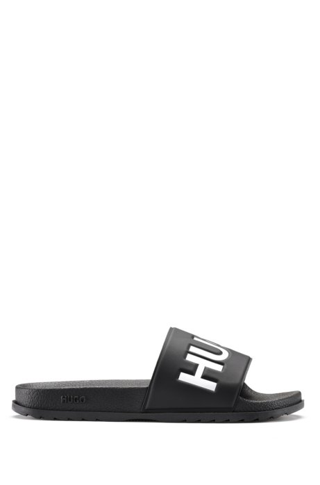 Italian-made slides with contrast logo, Black
