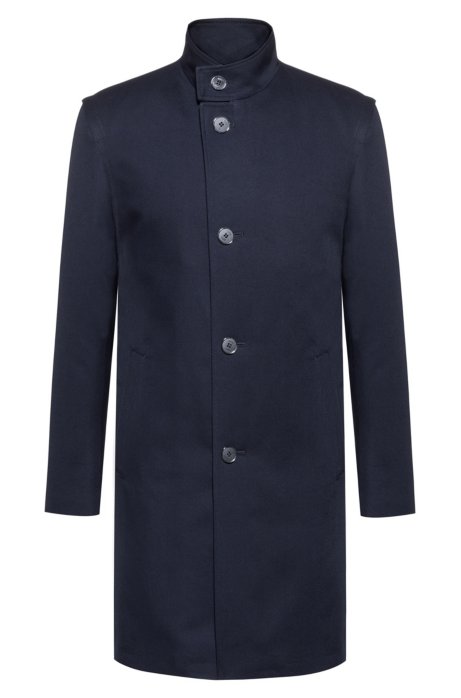 Extra-slim-fit coat in water-repellent cotton, Dark Blue