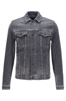 BOSS - Regular-fit jacket in grey super 