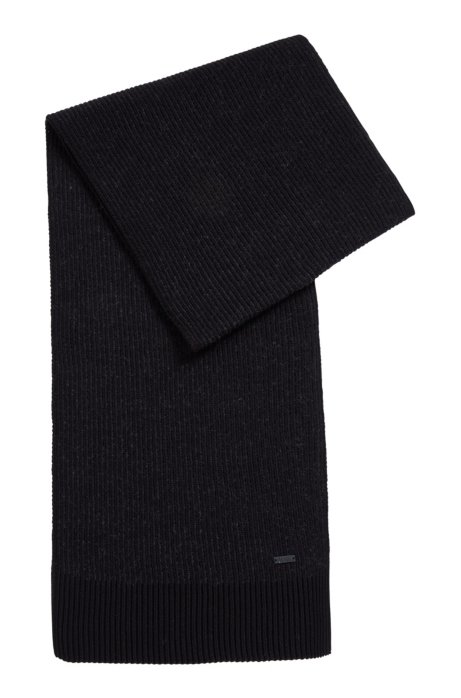 Two-tone ribbed scarf in a cotton blend, Black