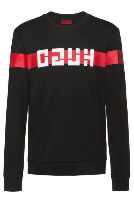 Regular-fit sweatshirt with retro-style logo, Black
