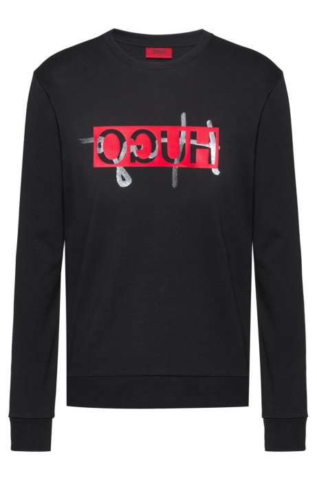 Regular-fit sweatshirt with new-season reversed logo, Black