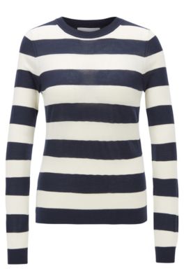 Slim-fit sweater in striped virgin wool
