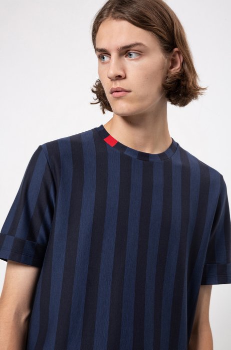 Hugo Relaxed Fit Cotton T Shirt With Mixed Stripes