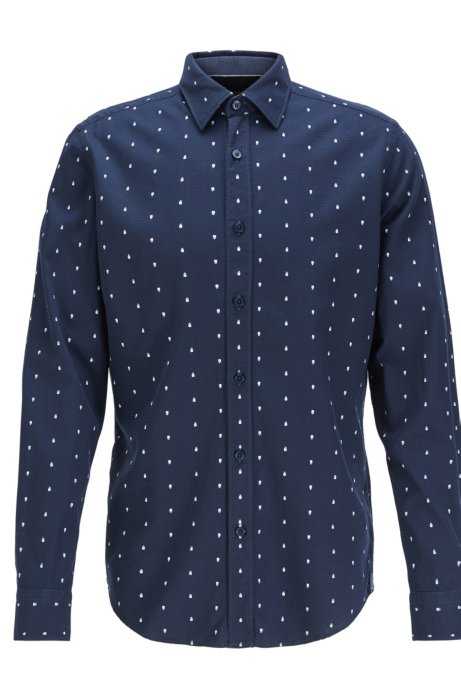 Regular-fit shirt with exclusive geometric print, Dark Blue
