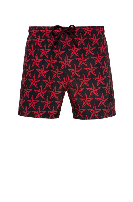 Quick-dry swim shorts with star print, Dark Red