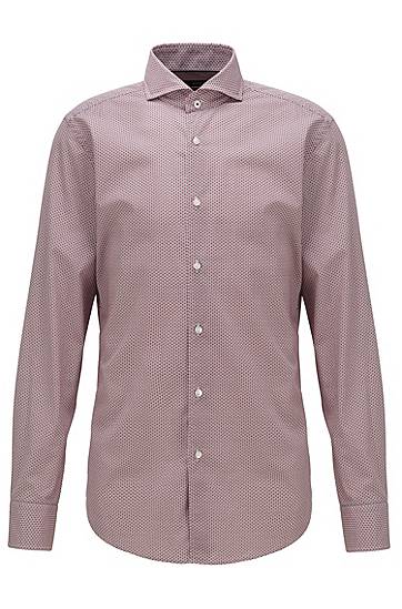 Hugo Boss Geometric-print Slim-fit Shirt In Italian Cotton Poplin In Red