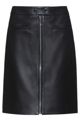 A-line leather skirt with centre-front zip