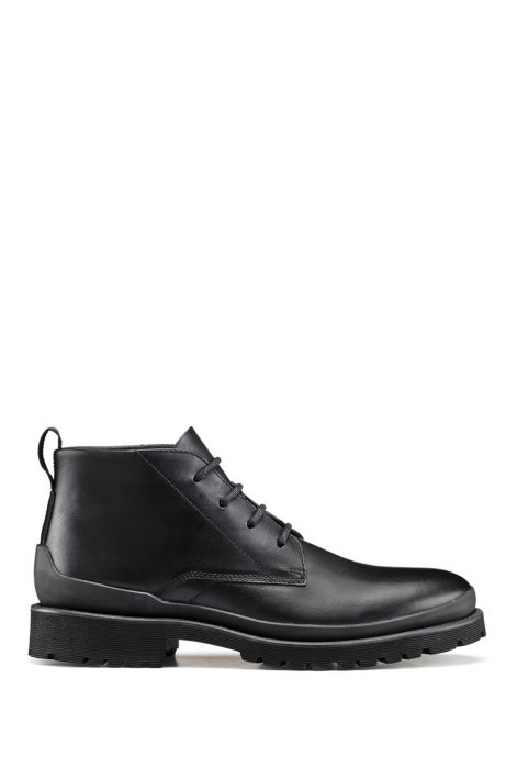 Leather desert boots with lug EVA sole, Black