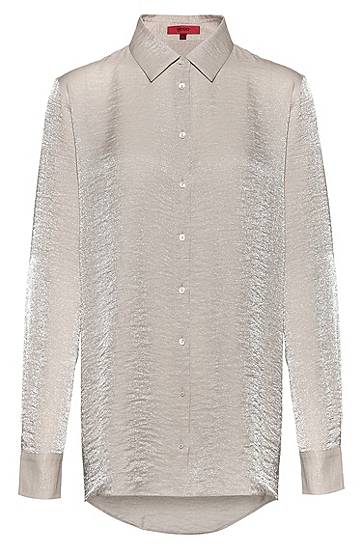 Hugo Regular-fit Blouse In Shimmering Textured Fabric In Neutrals