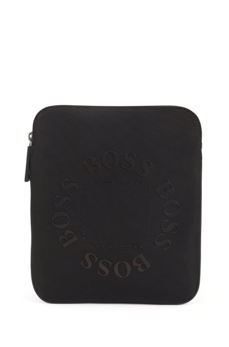 Structured-nylon envelope bag with circular logos, Black