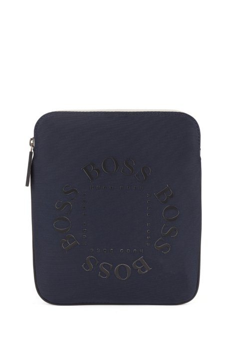 Structured-nylon envelope bag with circular logos, Dark Blue