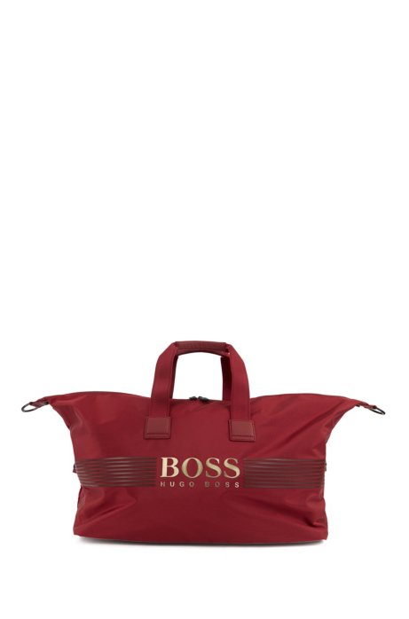 Logo holdall in structured nylon with detachable strap, Dark Red