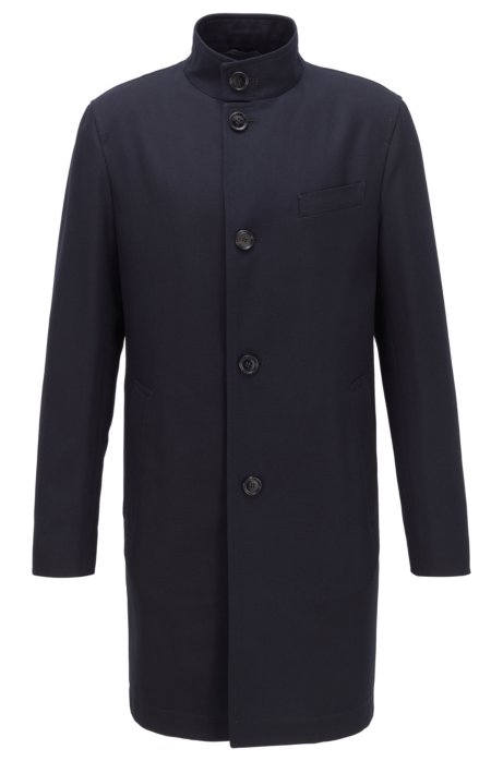 Slim-fit formal coat in water-repellent cotton, Dark Blue