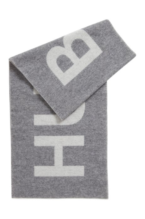 Logo-jacquard scarf in a brushed wool blend, Grey