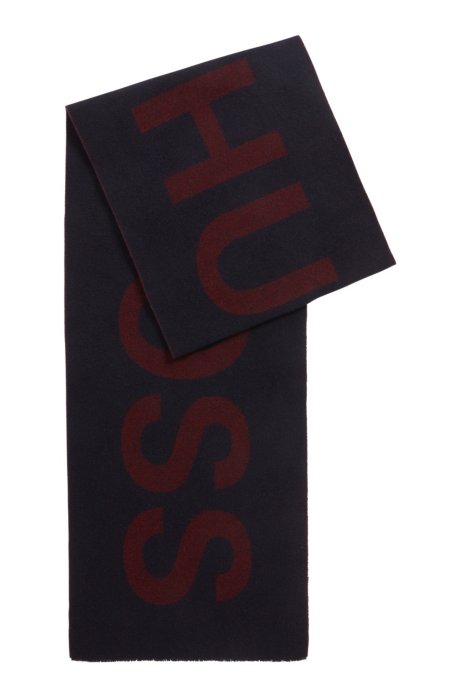 Logo-jacquard scarf in a brushed wool blend, Dark Blue