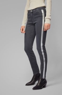 grey jeans with side stripe