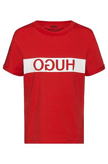 Hugo Reverse-logo Slim-fit T-shirt In Recot® Cotton In Red
