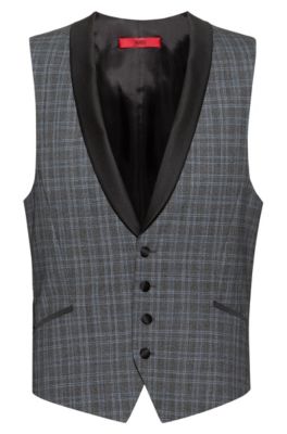 Extra-slim-fit checked waistcoat in a wool blend, Patterned