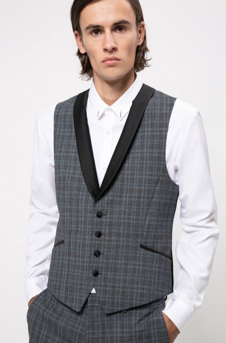 Extra-slim-fit checked waistcoat in a wool blend, Patterned