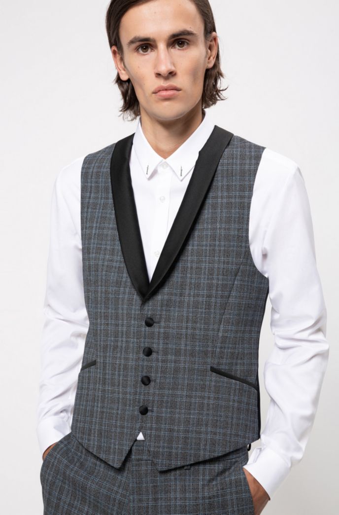 Extra-slim-fit checked waistcoat in a wool blend