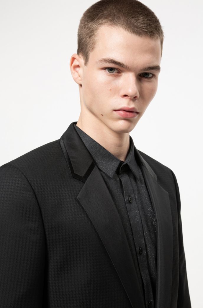 Extra-slim-fit tuxedo in patterned virgin-wool serge