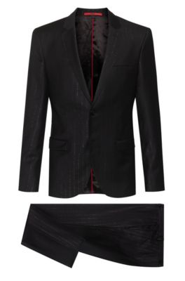 Extra-slim-fit wool-blend suit with metallic stripes, Black