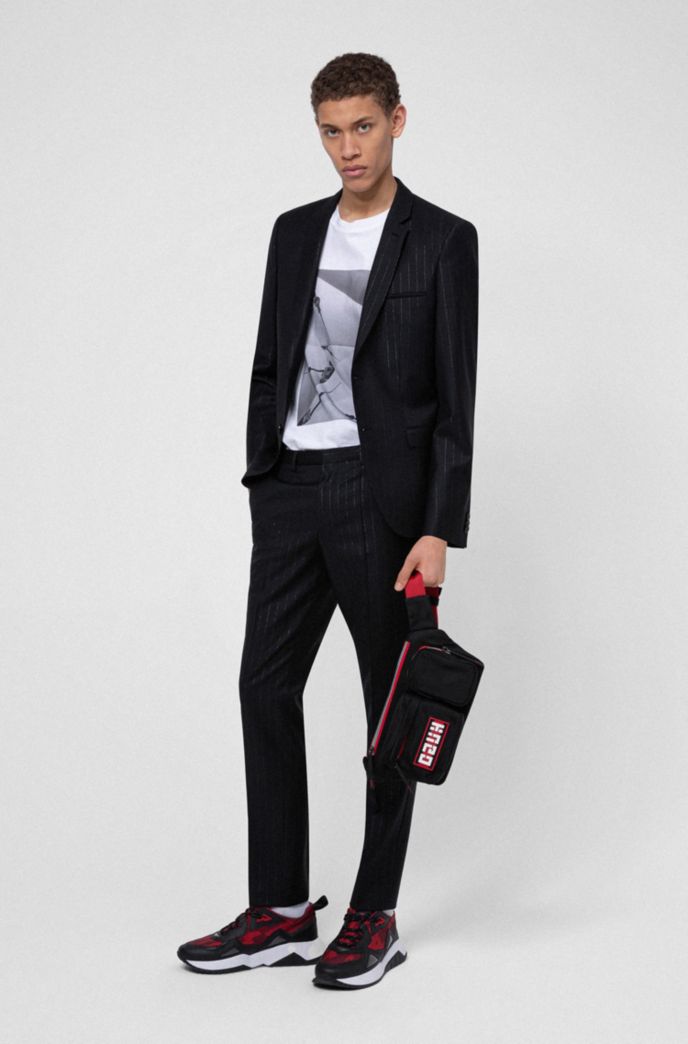 Extra-slim-fit wool-blend suit with metallic stripes