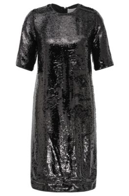 black sparkly shirt dress