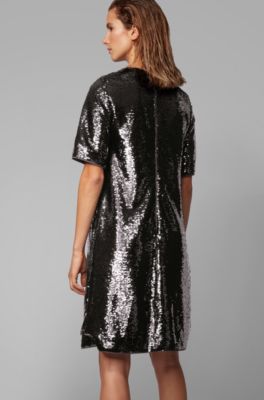 black sparkly shirt dress