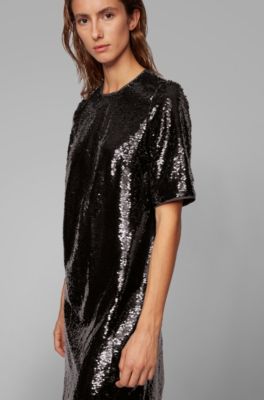 black sparkly shirt dress