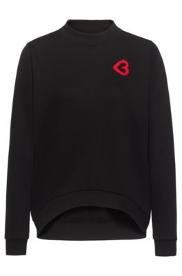 Relaxed-fit sweatshirt in cotton terry with heart motif, Black