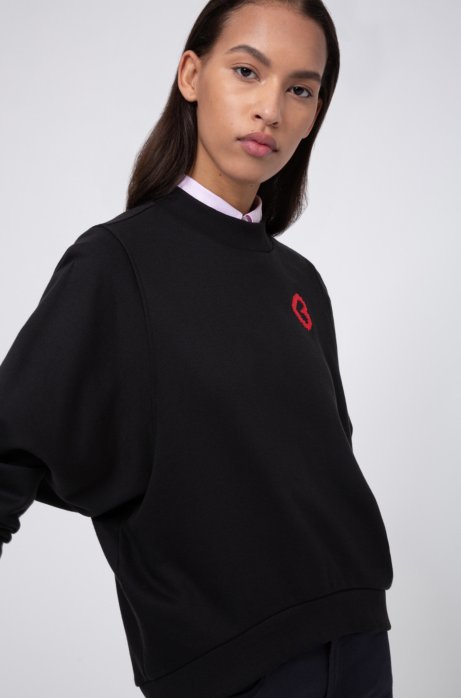 Relaxed-fit sweatshirt in cotton terry with heart motif, Black