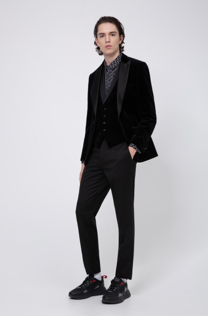 Extra-slim-fit velvet waistcoat with tonal trims