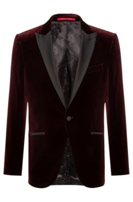 Slim-fit evening jacket in velvet, Dark Red