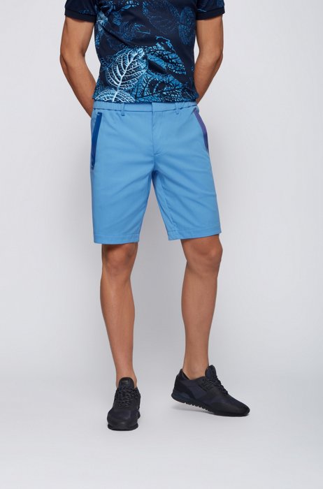 Slim-Fit Shorts aus strukturiertem, elastischem Baumwoll-Mix, Blau