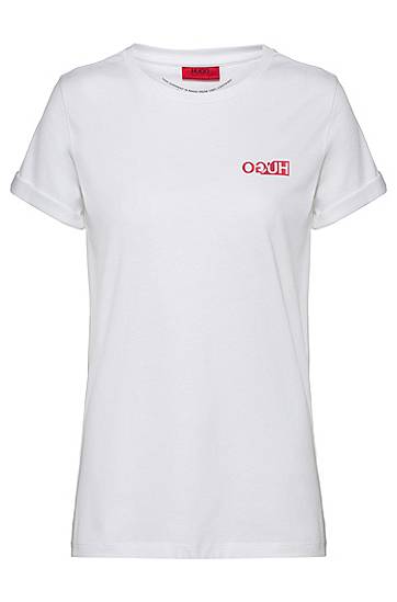 Hugo Slim-fit T-shirt In Organic Cotton With Reverse Logo In White